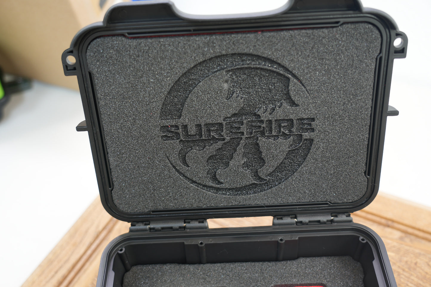 Microtech/SureFire Collaboration Luminary AUTO OTF Knife Box Set 3.625" M390MK Stonewashed Double Edge Dagger Blade, Black Machined Aluminum Handles, Includes SureFire Stiletto Pro II EDC Flashlight - 1270-10SET