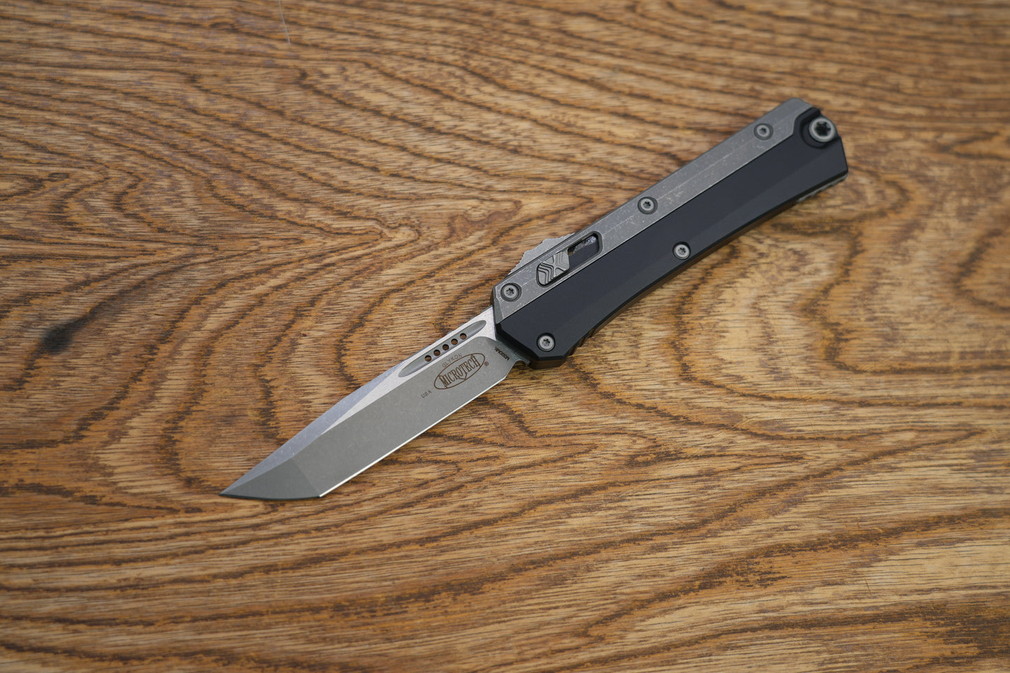 Microtech Glykon OTF Knife Aluminum/Titanium 3.75" Tanto Stonewash 185-10AP