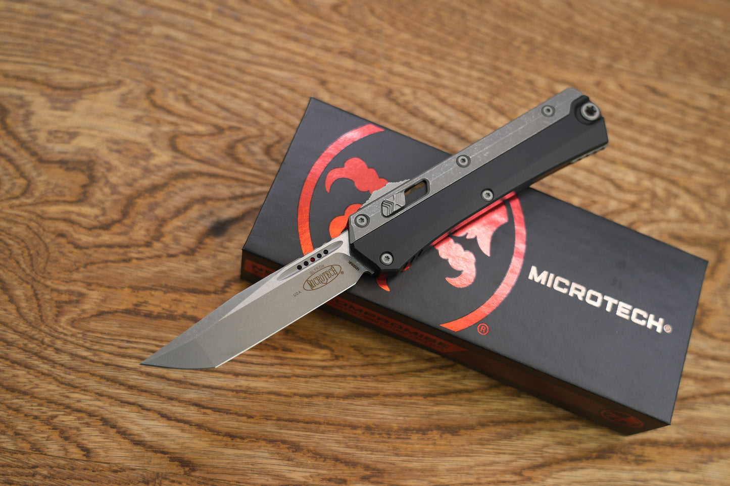 Microtech Glykon OTF Knife Aluminum/Titanium 3.75" Tanto Stonewash 185-10AP