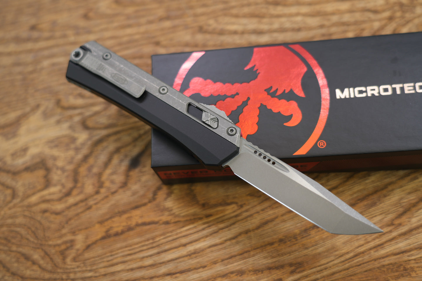 Microtech Glykon OTF Knife Aluminum/Titanium 3.75" Tanto Stonewash 185-10AP