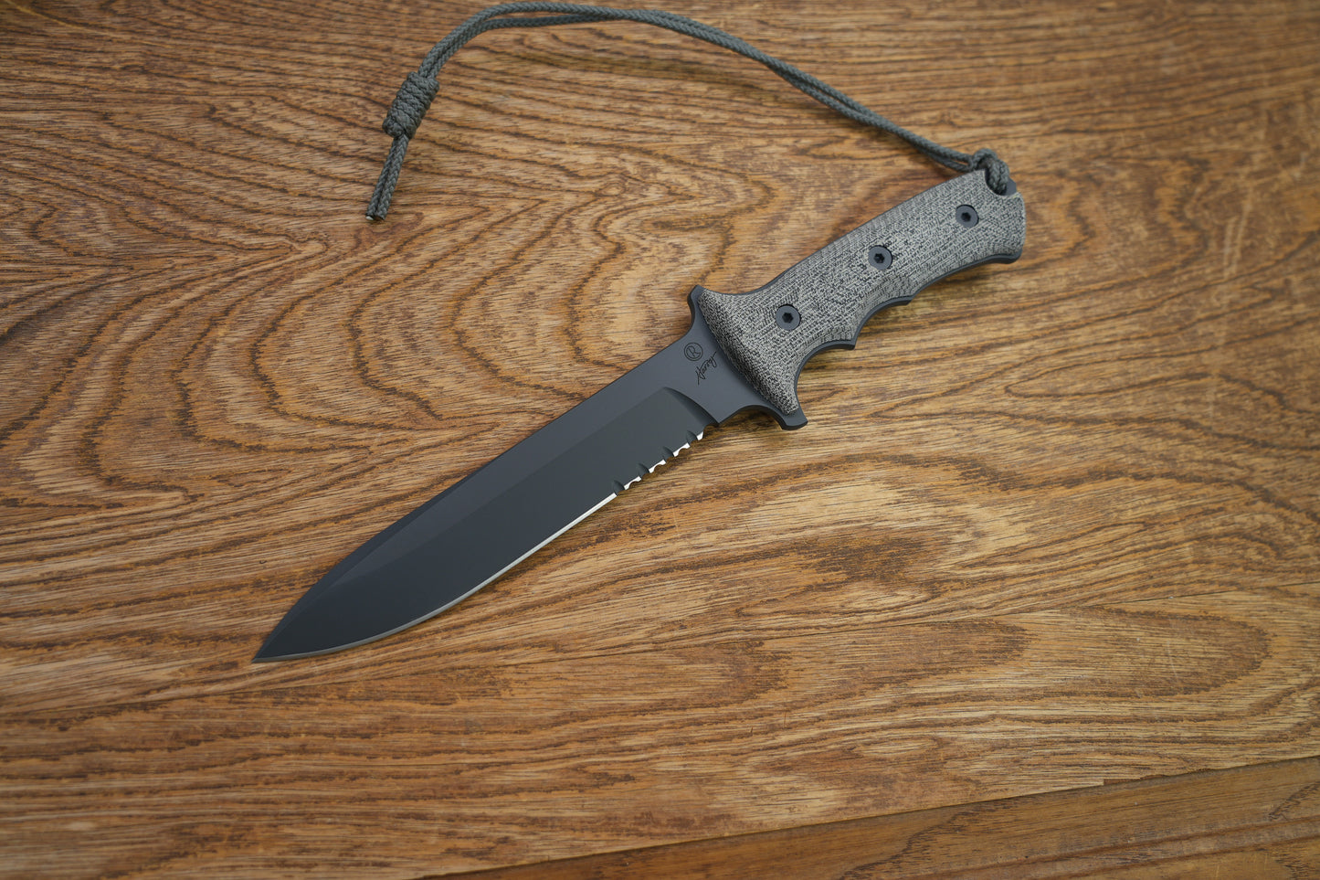 Chris Reeve Green Beret Combat Knife Fixed 7" CPM-MagnaCut Black Combo Blade, Black Canvas Micarta Handles, Black Nylon Sheath - GB7-1001