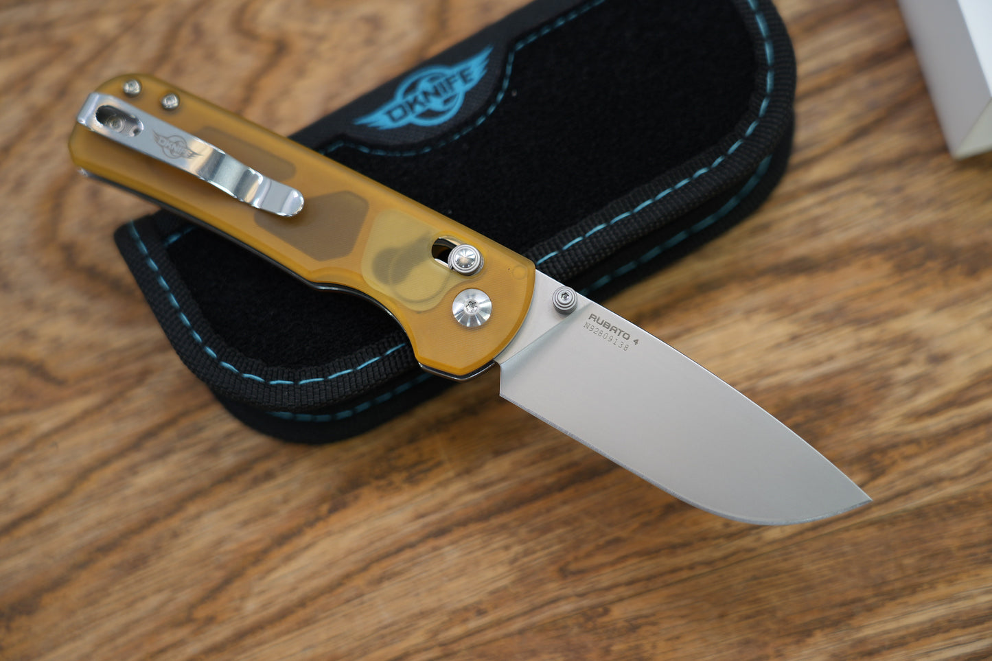 Olight Oknife Rubato 4 Rail Lock Folding Knife 3.04" CPM-S35VN Bead Blasted Drop Point Blade, Yellow Polyetherimide PEI Handles, AXIS/Crossbar Lock - OLIGHT-RUBATO-4-PEI